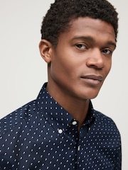 Navy Blue Easy Iron Button Down Short Sleeve Oxford Shirt - Image 7 of 7
