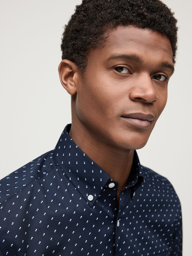 Navy Blue Easy Iron Button Down Short Sleeve Oxford Shirt - Image 7 of 7