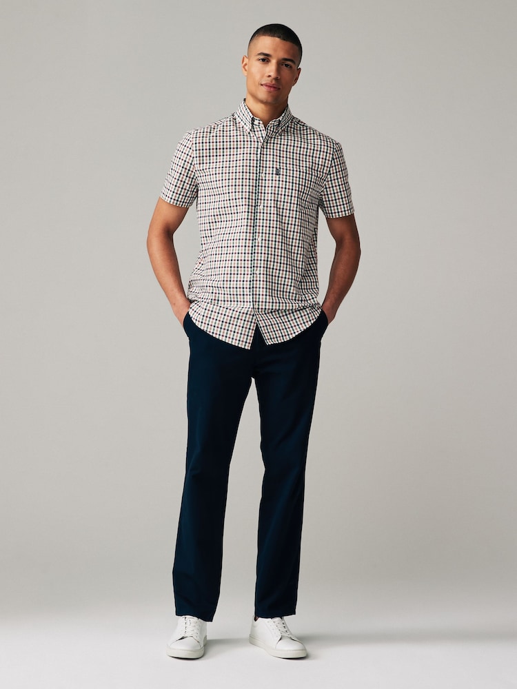 White/Green Gingham Easy Iron Button Down Short Sleeve Oxford Shirt - Image 2 of 7