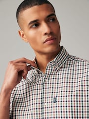 White/Green Gingham Easy Iron Button Down Short Sleeve Oxford Shirt - Image 4 of 7