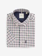 White/Green Gingham Easy Iron Button Down Short Sleeve Oxford Shirt - Image 5 of 7
