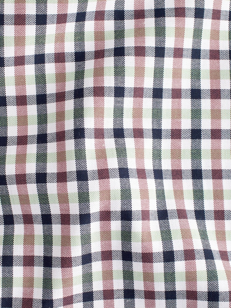 White/Green Gingham Easy Iron Button Down Short Sleeve Oxford Shirt - Image 7 of 7