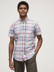 Light Pink Madras Check Easy Iron Button Down Short Sleeve Oxford Shirt - Image 1 of 7
