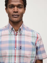 Light Pink Madras Check Easy Iron Button Down Short Sleeve Oxford Shirt - Image 4 of 7