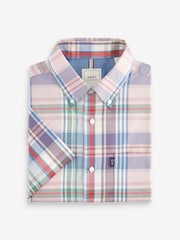 Light Pink Madras Check Easy Iron Button Down Short Sleeve Oxford Shirt - Image 5 of 7