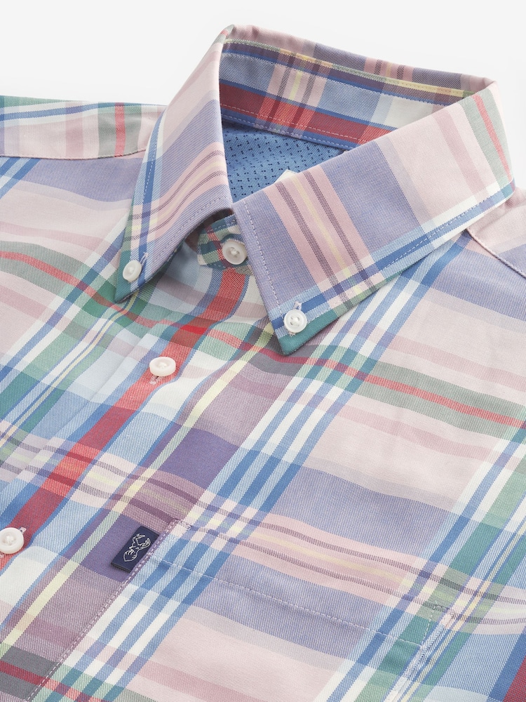 Light Pink Madras Check Easy Iron Button Down Short Sleeve Oxford Shirt - Image 7 of 7
