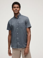 Petrol Blue Short Sleeve Easy Iron Button Down Oxford Shirt - Image 1 of 7