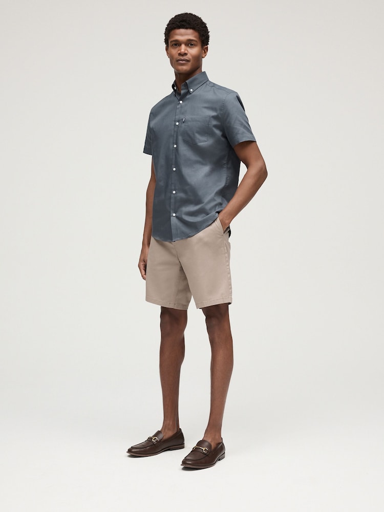 Petrol Blue Short Sleeve Easy Iron Button Down Oxford Shirt - Image 2 of 7