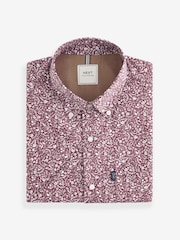 Burgundy Red Floral Easy Iron With Button Down Collar Short Sleeve Oxford Shirt - Image 6 of 8
