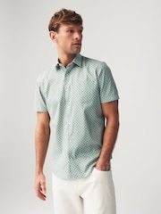 Green Geometric Print Easy Iron With Button Down Collar Short Sleeve Oxford Shirt - Image 4 of 7