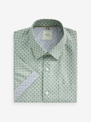 Green Geometric Print Easy Iron With Button Down Collar Short Sleeve Oxford Shirt - Image 5 of 7