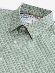 Green Geometric Print Easy Iron With Button Down Collar Short Sleeve Oxford Shirt - Image 6 of 7