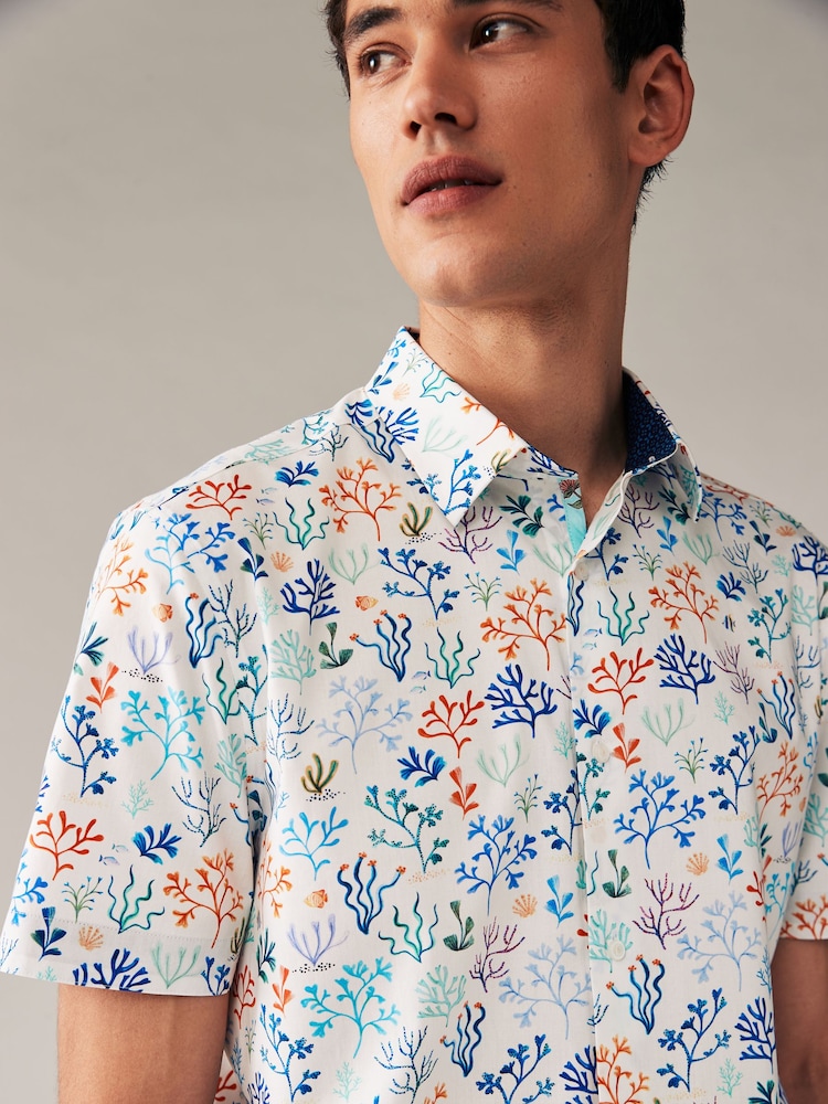White Coral Regular Fit Printed Short Sleeve Shirt - Image 1 of 7