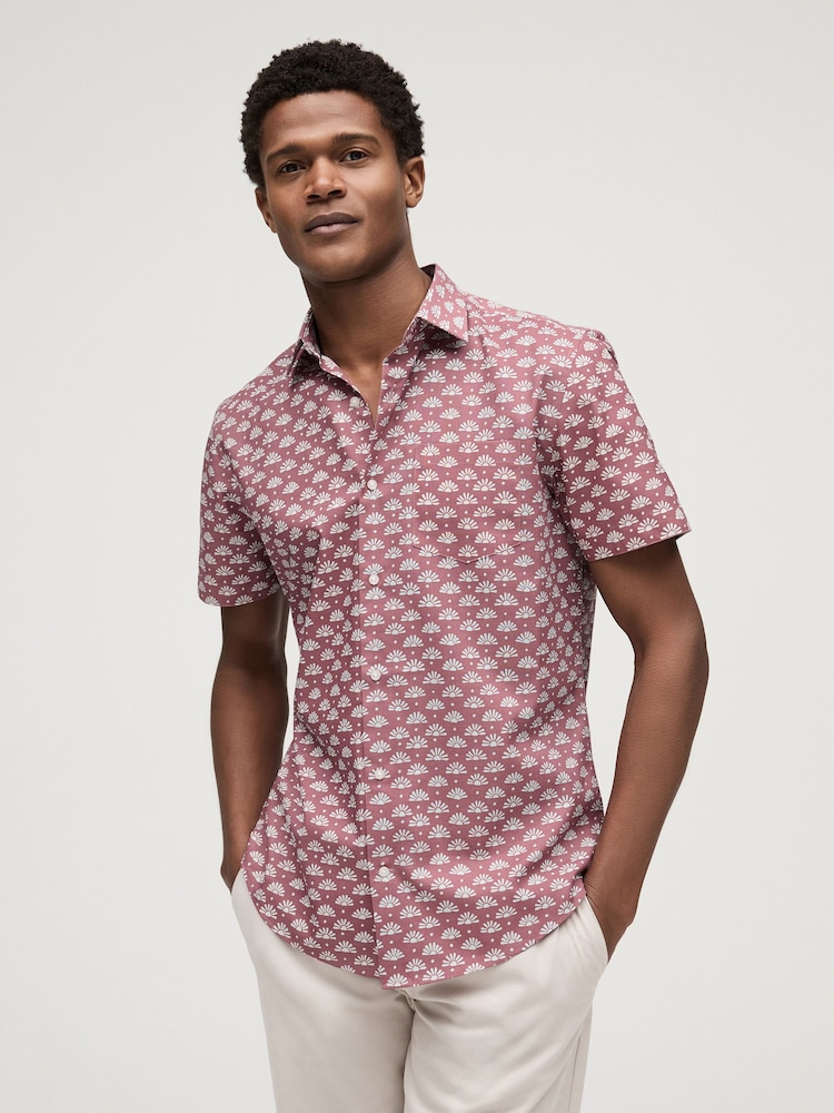 Coral Pink Sun Easy Iron Button Down Short Sleeve Oxford Shirt - Image 1 of 7