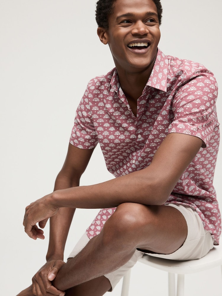 Coral Pink Sun Easy Iron Button Down Short Sleeve Oxford Shirt - Image 2 of 7