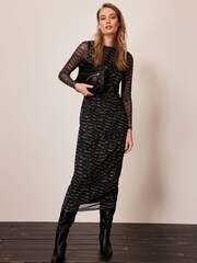 Mint Velvet Blue Abstract Print Mesh Midi Dress - Image 1 of 4