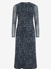 Mint Velvet Blue Abstract Print Mesh Midi Dress - Image 3 of 4