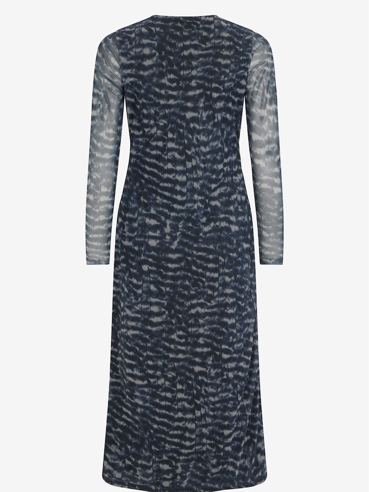 Mint Velvet Blue Abstract Print Mesh Midi Dress - Image 4 of 4