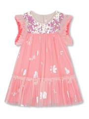 Billieblush Pink Glitter Mesh Frill Sleeve Party Dress - Image 1 of 3