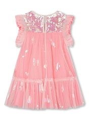 Billieblush Pink Glitter Mesh Frill Sleeve Party Dress - Image 2 of 3