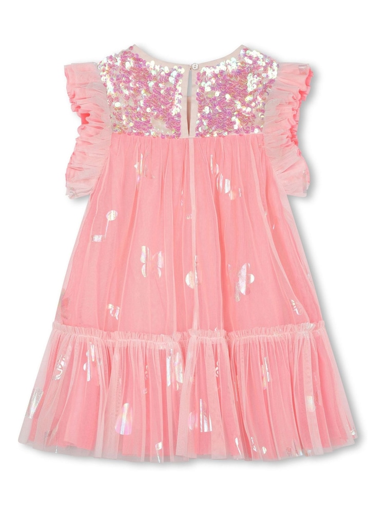 Billieblush Pink Glitter Mesh Frill Sleeve Party Dress - Image 2 of 3