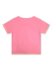 Billieblush Pink Glitter Heart Logo Cropped Tie Front T-Shirt - Image 2 of 3