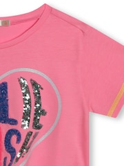 Billieblush Pink Glitter Heart Logo Cropped Tie Front T-Shirt - Image 3 of 3