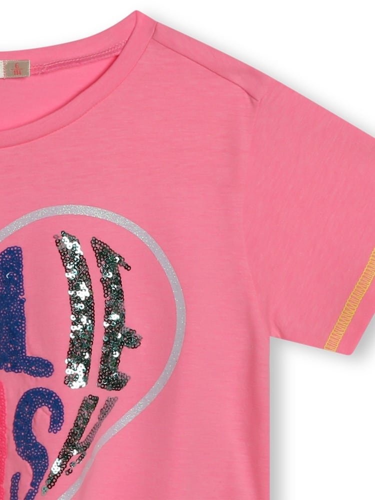 Billieblush Pink Glitter Heart Logo Cropped Tie Front T-Shirt - Image 3 of 3