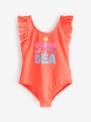Billieblush Pink Low Back Frill Sleeve Swimsuit - Image 2 of 4