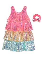 Billieblush Pink Colourblock Sequin Party Dress & Scrunchie Set - Image 3 of 5