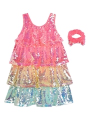 Billieblush Pink Colourblock Sequin Party Dress & Scrunchie Set - Image 4 of 5