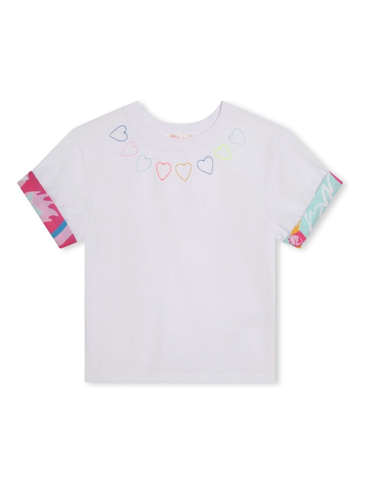 Billieblush Weißes kurzärmliges T-Shirt mit Herzstickerei und kontrastierendem Saum aus 100 % Baumwolle - Bild 1 von 3