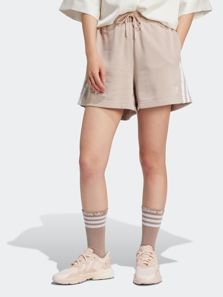 adidas Originals Beige 3-Stripes Shorts - Image 1 of 6