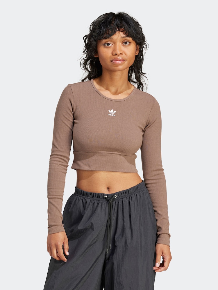 adidas Originals Essentials Rib Long Sleeve Brown Top - Image 1 of 7