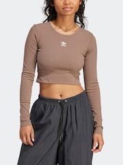 adidas Originals Essentials Rib Long Sleeve Brown Top - Image 4 of 7