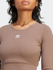 adidas Originals Essentials Rib Long Sleeve Brown Top - Image 6 of 7