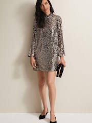 Phase Eight Gold Metallics Jemima Sequin Shift Mini Dress - Image 1 of 6