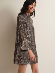 Phase Eight Gold Metallics Jemima Sequin Shift Mini Dress - Image 3 of 6