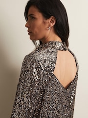 Phase Eight Gold Metallics Jemima Sequin Shift Mini Dress - Image 4 of 6