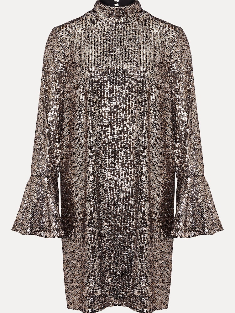 Phase Eight Gold Metallics Jemima Sequin Shift Mini Dress - Image 6 of 6