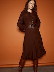 LK Bennett Susannah Rib Knit Pleated Brown Dress - Image 1 of 4