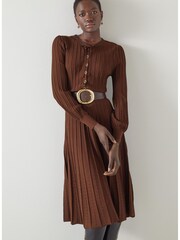 LK Bennett Susannah Rib Knit Pleated Brown Dress - Image 3 of 4
