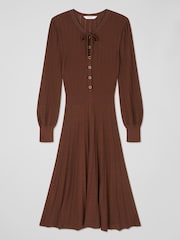 LK Bennett Susannah Rib Knit Pleated Brown Dress - Image 4 of 4