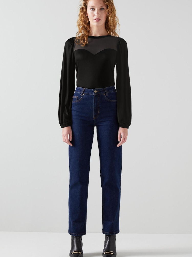 LK Bennett Wilma Mesh And Jersey Sweetheart Black Top - Image 1 of 1