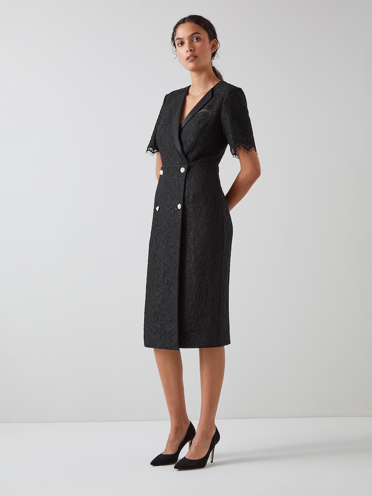 LK Bennett Nathalie Lace Tuxedo Black Dress - Image 1 of 4 LK Bennett Nathalie Lace Tuxedo Black Dress - Image 1 of 4