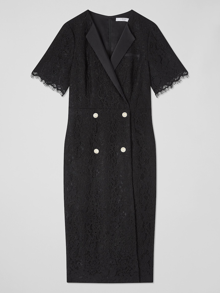LK Bennett Nathalie Lace Tuxedo Black Dress - Image 4 of 4