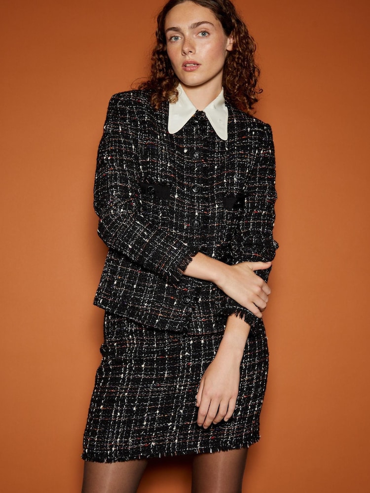 LK Bennett Angelica Multi Fleck Italian Tweed Black Jacket - Image 1 of 5