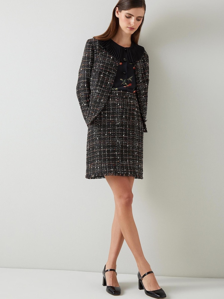 LK Bennett Angelica Multi Fleck Italian Tweed Black Jacket - Image 2 of 5