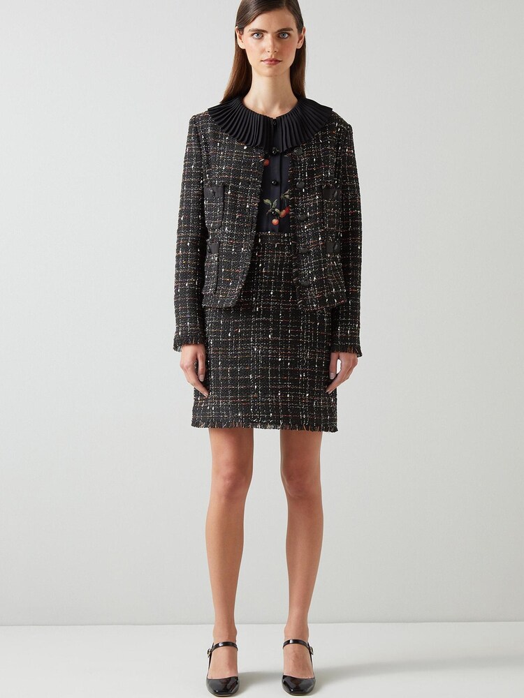 LK Bennett Angelica Multi Fleck Italian Tweed Black Jacket - Image 4 of 5