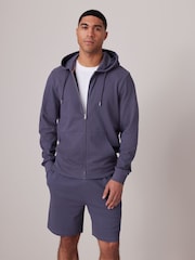 Slate Blue Texture 100% Cotton Lightweight Zip Up Hoodie - Image 1 of 11